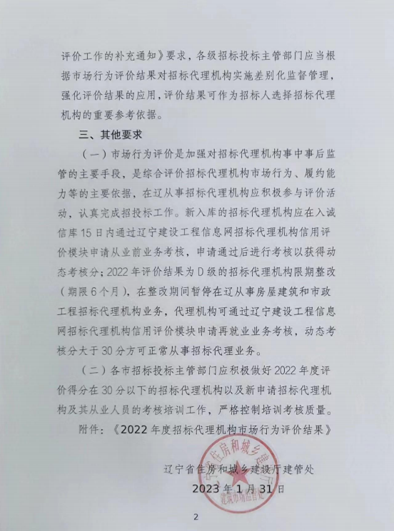 关于2022年度全省房屋建筑和市政工程招标代理机构市场行为评价结果公告-2.png